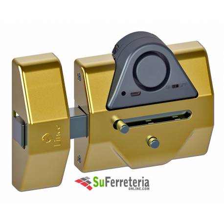 Cerrojo LINCE de alta seguridad con sensor de ALARMA LINCE 7930RSA LATONADO